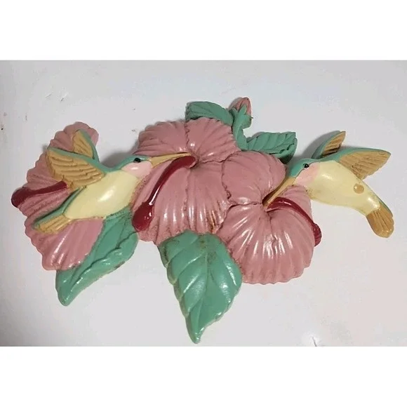 Vtg Burwood 1993 Set Of 3 Hummingbird Wall Hanging Plaques Pink Plastic Homco - Picture 2 of 5